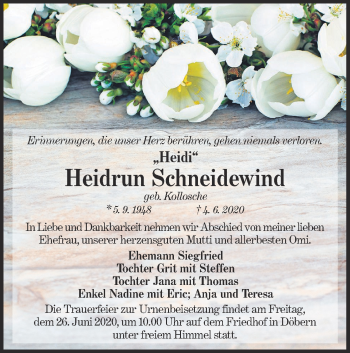 Traueranzeige von Heidrun Schneidewind von lausitzer_rundschau