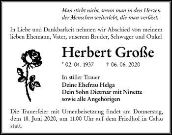 Traueranzeige von Herbert Große von lausitzer_rundschau