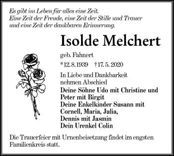 Traueranzeige von Isolde Melchert von lausitzer_rundschau