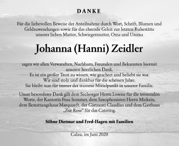 Traueranzeige von Johanna Zeidler von lausitzer_rundschau
