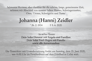 Traueranzeige von Johanna Zeidler von lausitzer_rundschau