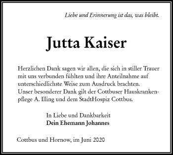 Traueranzeige von Jutta Kaiser von lausitzer_rundschau