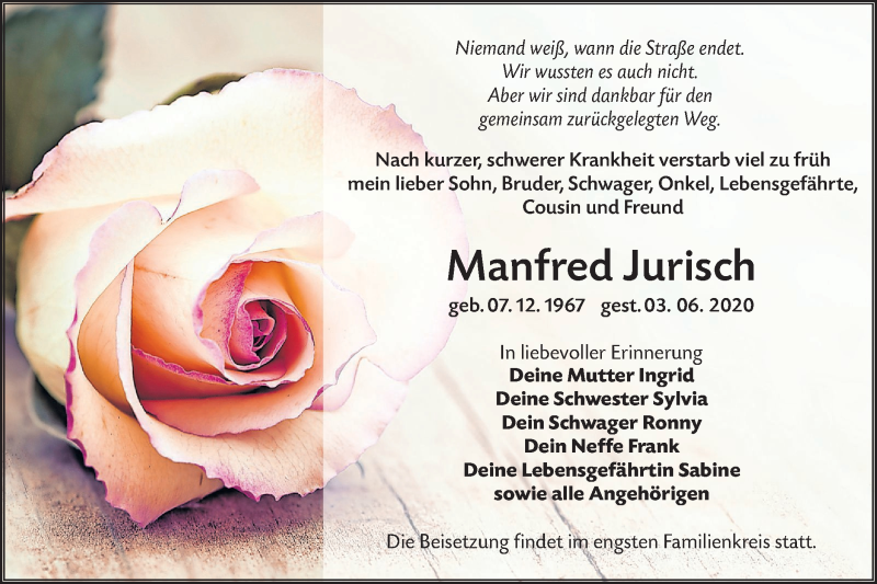  Traueranzeige für Manfred Jurisch vom 13.06.2020 aus lausitzer_rundschau