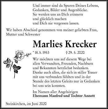 Traueranzeige von Marlies Krecker von lausitzer_rundschau