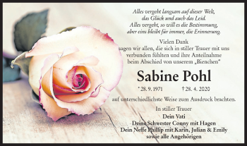 Traueranzeige von Sabine Pohl von lausitzer_rundschau