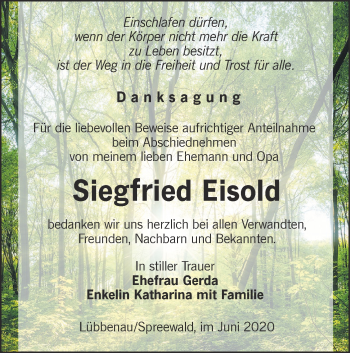 Traueranzeige von Siegfried Eisold von lausitzer_rundschau