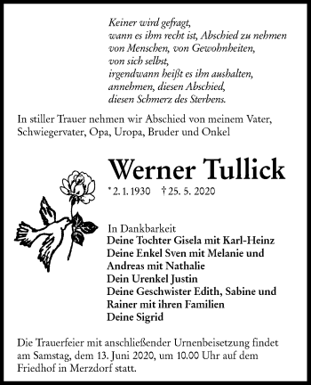Traueranzeige von Werner Tullick von lausitzer_rundschau