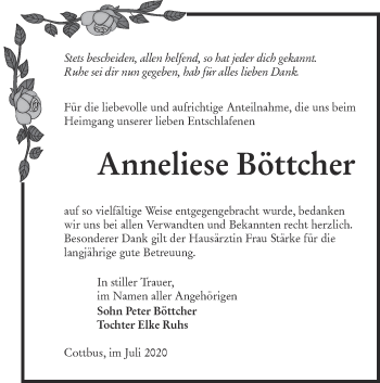 Traueranzeige von Anneliese Böttcher von lausitzer_rundschau