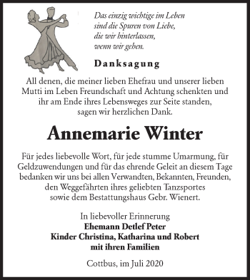 Traueranzeige von Annemarie Winter von lausitzer_rundschau