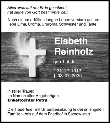 Traueranzeige von Elsbeth Reinholz von lausitzer_rundschau