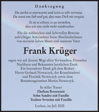 Traueranzeige von Frank Krüger von lausitzer_rundschau
