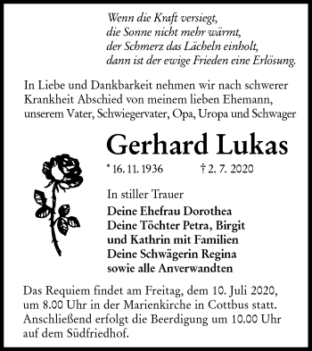 Traueranzeige von Gerhard Lukas von lausitzer_rundschau