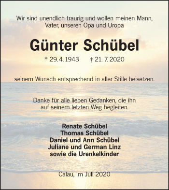 Traueranzeige von Günter Schübel von lausitzer_rundschau