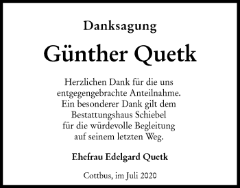 Traueranzeige von Günther Quetk von lausitzer_rundschau