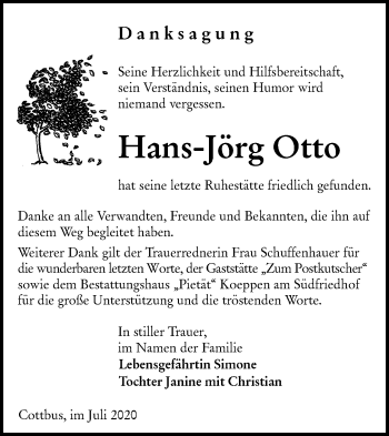 Traueranzeige von Hans Jörg Otto von lausitzer_rundschau