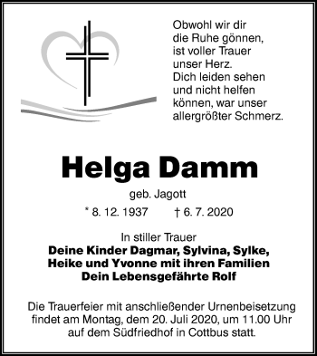 Traueranzeige von Helga Damm von lausitzer_rundschau