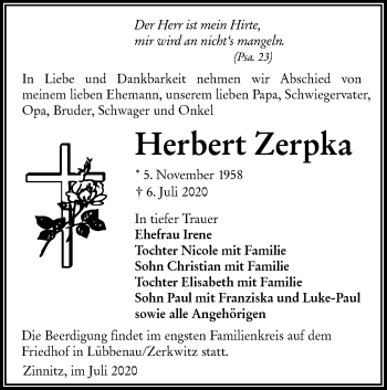 Traueranzeige von Herbert Zerpka von lausitzer_rundschau