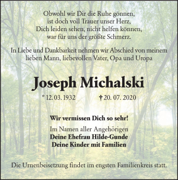 Traueranzeige von Joseph Michalski von lausitzer_rundschau