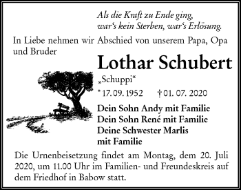 Traueranzeige von Lothar Schubert von lausitzer_rundschau
