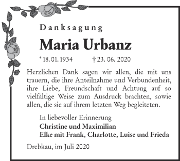 Traueranzeige von Maria Urbanz von lausitzer_rundschau