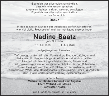 Traueranzeige von Nadine Baatz von lausitzer_rundschau
