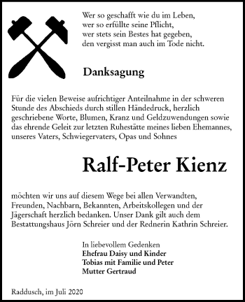Traueranzeige von Ralf-Peter Kienz von lausitzer_rundschau