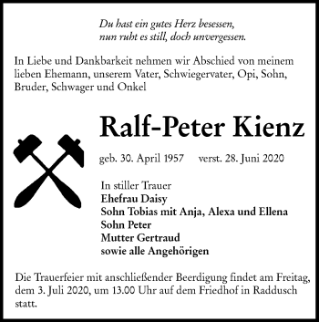 Traueranzeige von Ralf-Peter Kienz von lausitzer_rundschau