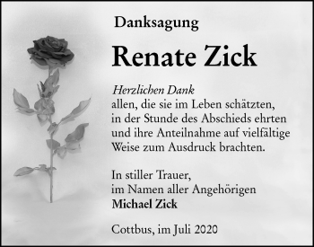 Traueranzeige von Renate Zick von lausitzer_rundschau