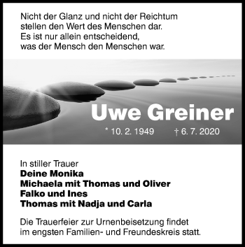 Traueranzeige von Uwe Greiner von lausitzer_rundschau