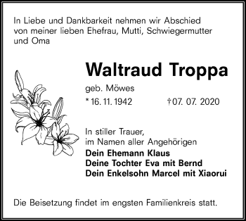 Traueranzeige von Waltraud Troppa von lausitzer_rundschau