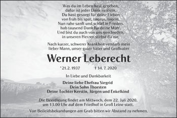 Traueranzeige von Werner Leberecht von lausitzer_rundschau