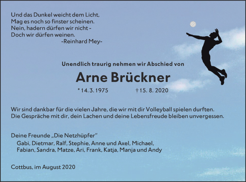  Traueranzeige für Arne Brückner vom 29.08.2020 aus lausitzer_rundschau