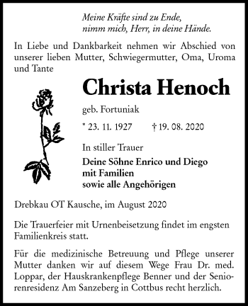Traueranzeige von Christa Henoch von lausitzer_rundschau