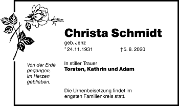 Traueranzeige von Christa Schmidt von lausitzer_rundschau