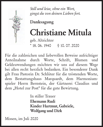 Traueranzeige von Christiane Mitula von lausitzer_rundschau