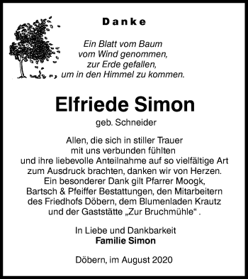 Traueranzeige von Elfriede Simon von lausitzer_rundschau