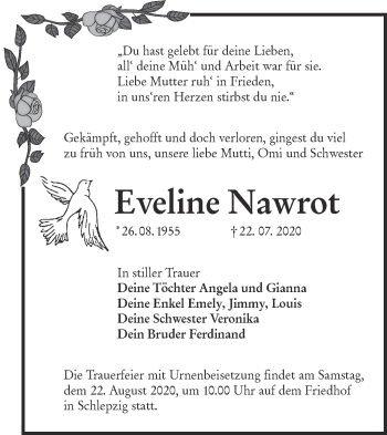 Traueranzeige von Eveline Nawrot von lausitzer_rundschau