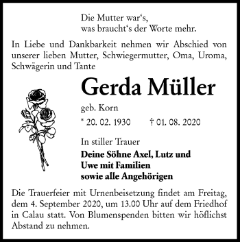 Traueranzeige von Gerda Müller von lausitzer_rundschau