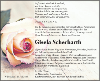 Traueranzeige von Gisela Scherbarth von lausitzer_rundschau
