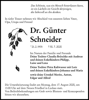 Traueranzeige von Günter Schneider von lausitzer_rundschau