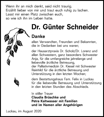 Traueranzeige von Günter Schneider von lausitzer_rundschau