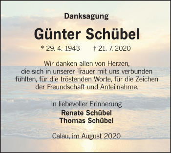 Traueranzeige von Günter Schübel von lausitzer_rundschau