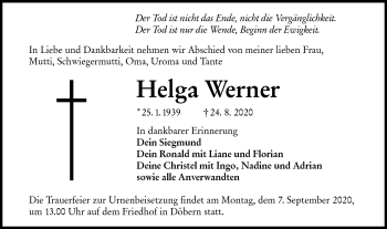 Traueranzeige von Helga Werner von lausitzer_rundschau