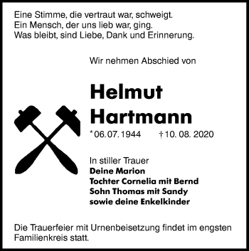 Traueranzeige von Helmut Hartmann von lausitzer_rundschau