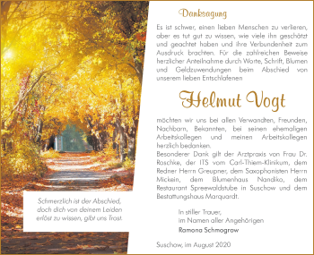 Traueranzeige von Helmut Vogt von lausitzer_rundschau