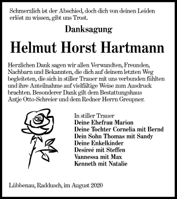 Traueranzeige von Helmut Horst Hartmann von lausitzer_rundschau