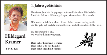 Traueranzeige von Hildegard Kramer von lausitzer_rundschau