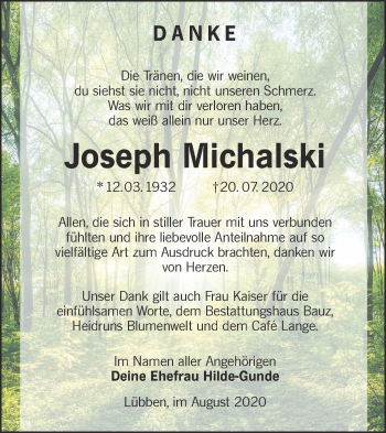 Traueranzeige von Joseph Michalski von lausitzer_rundschau