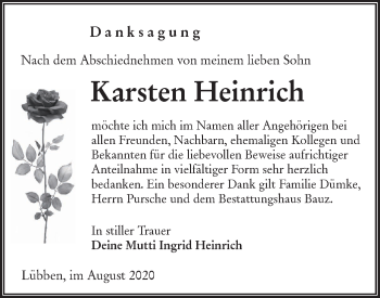 Traueranzeige von Karsten Heinrich von lausitzer_rundschau