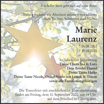 Traueranzeige von Marie Laurenz von lausitzer_rundschau